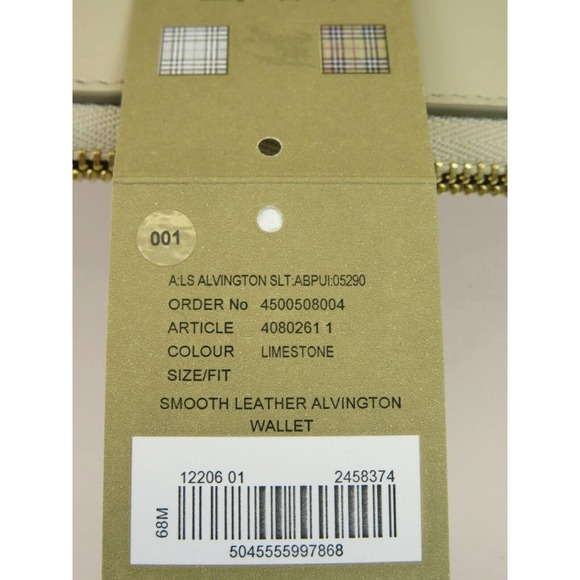 BURBERRY ALVINGTON LIMESTONE SMOOTH LEATHER GOLD LOGO ZIP AROUND WALLET ITALY - Picture 11 of 12